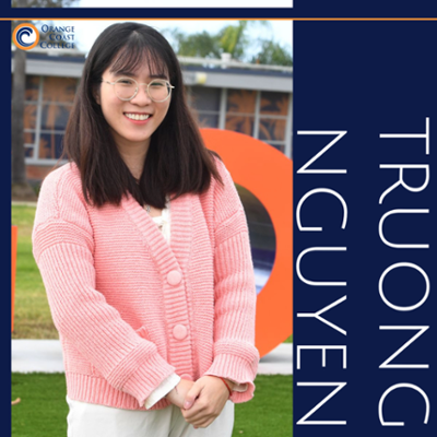 Truong Nguyen Pirate Spotlight student standing infront of the OCC sign outside