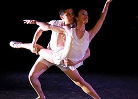 Male and female ballet dancer perform in a theater