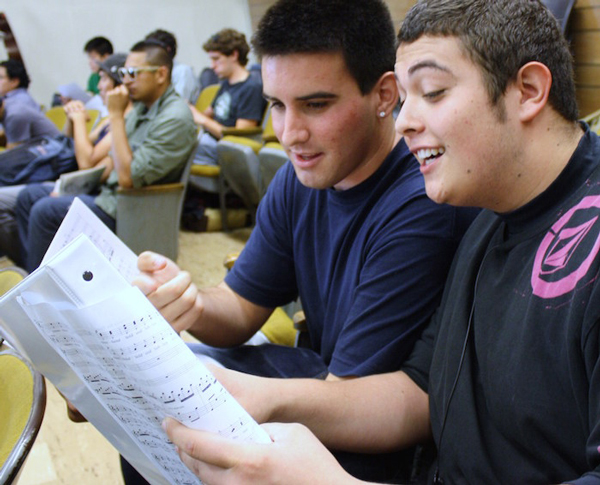 OCC singers in class reading music sheets