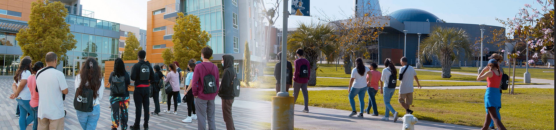 High students walking on campus on Senior Day