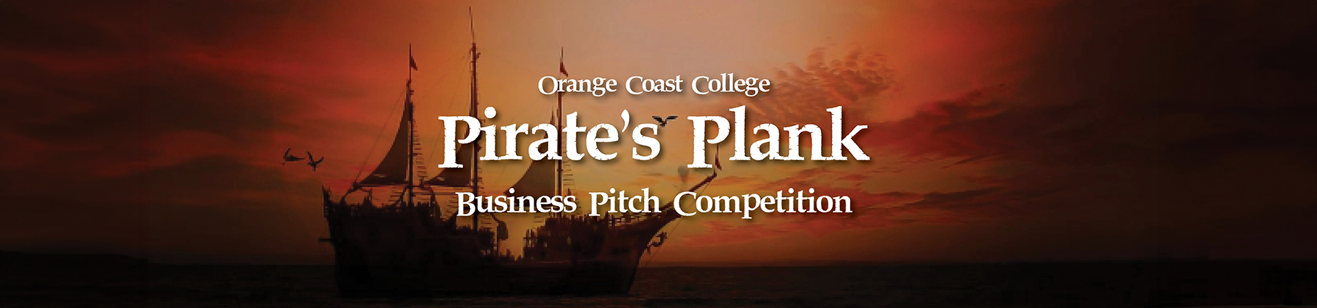 Ship sailing in background. Text: OCC Pirate's Plank Business Competition