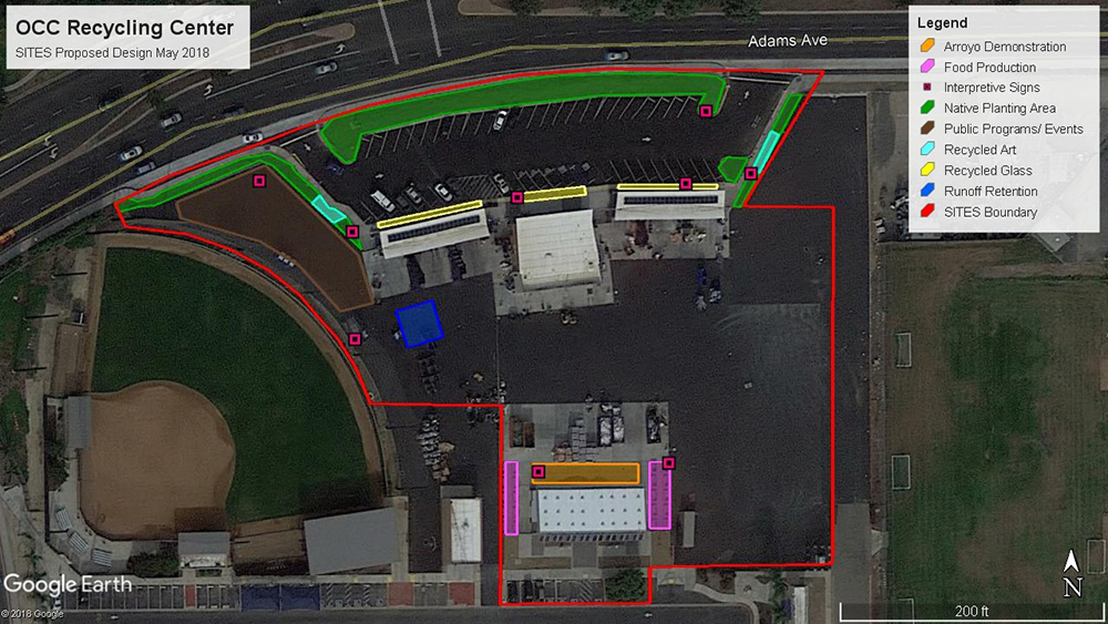 google earth satellite view of recycling center highlighting 9 areas of the recycling site.